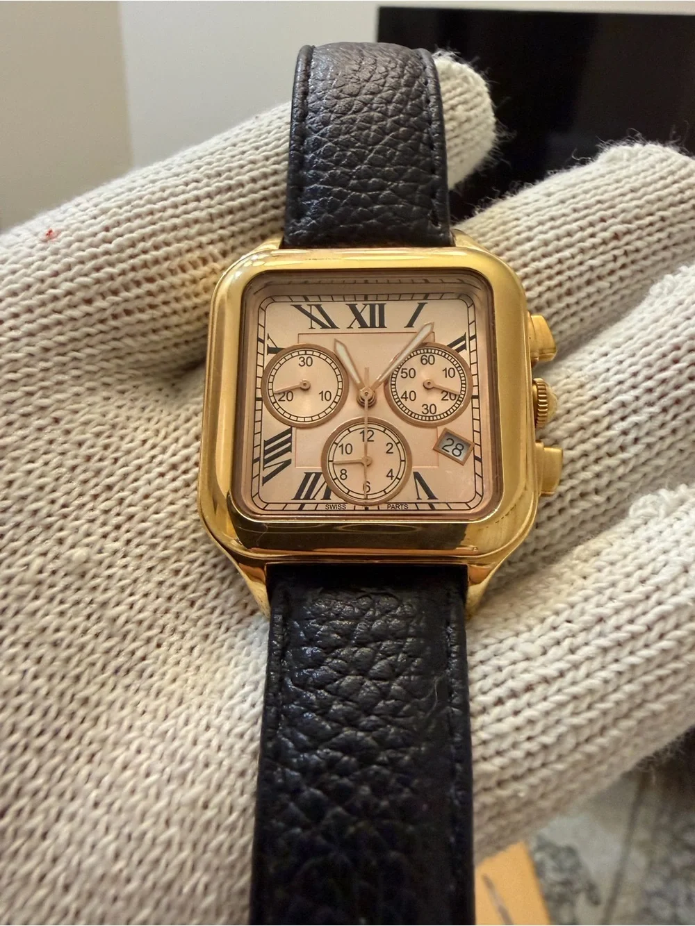 Bronzo Italia Chronograph Watch Square Bronze Roman Numeral Black Leather